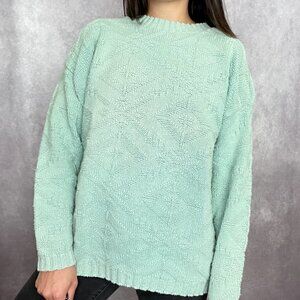 Vintage Tapestry Textured Knit Mint Green Crewneck Sweater USA Womens Medium